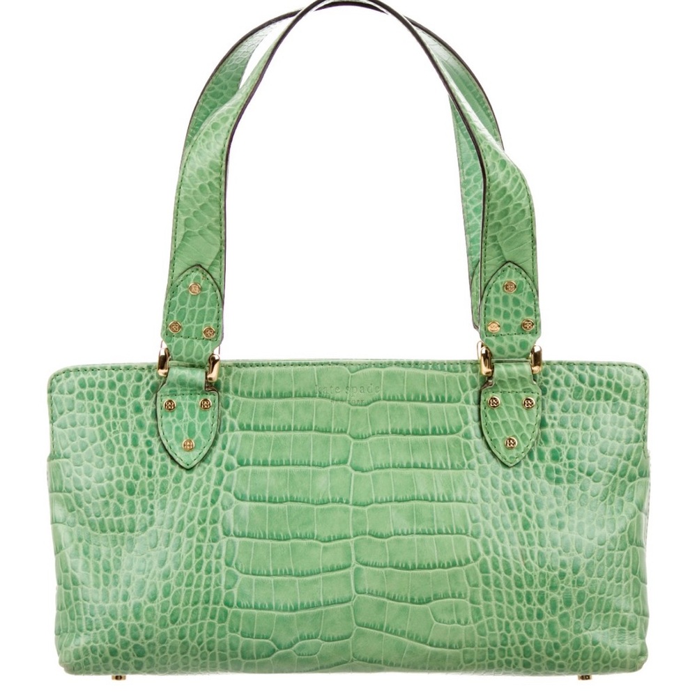 kate spade Green Croc-Embossed Leather Shoulder Bag